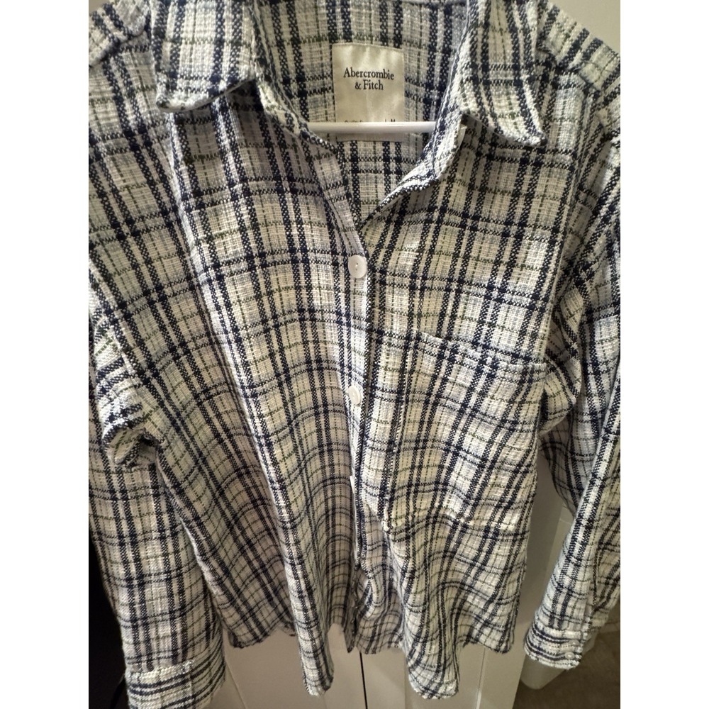 Abercrombie & Fitch Women's Oversized Tweed Shirt Blue Plaid Size Medium‎